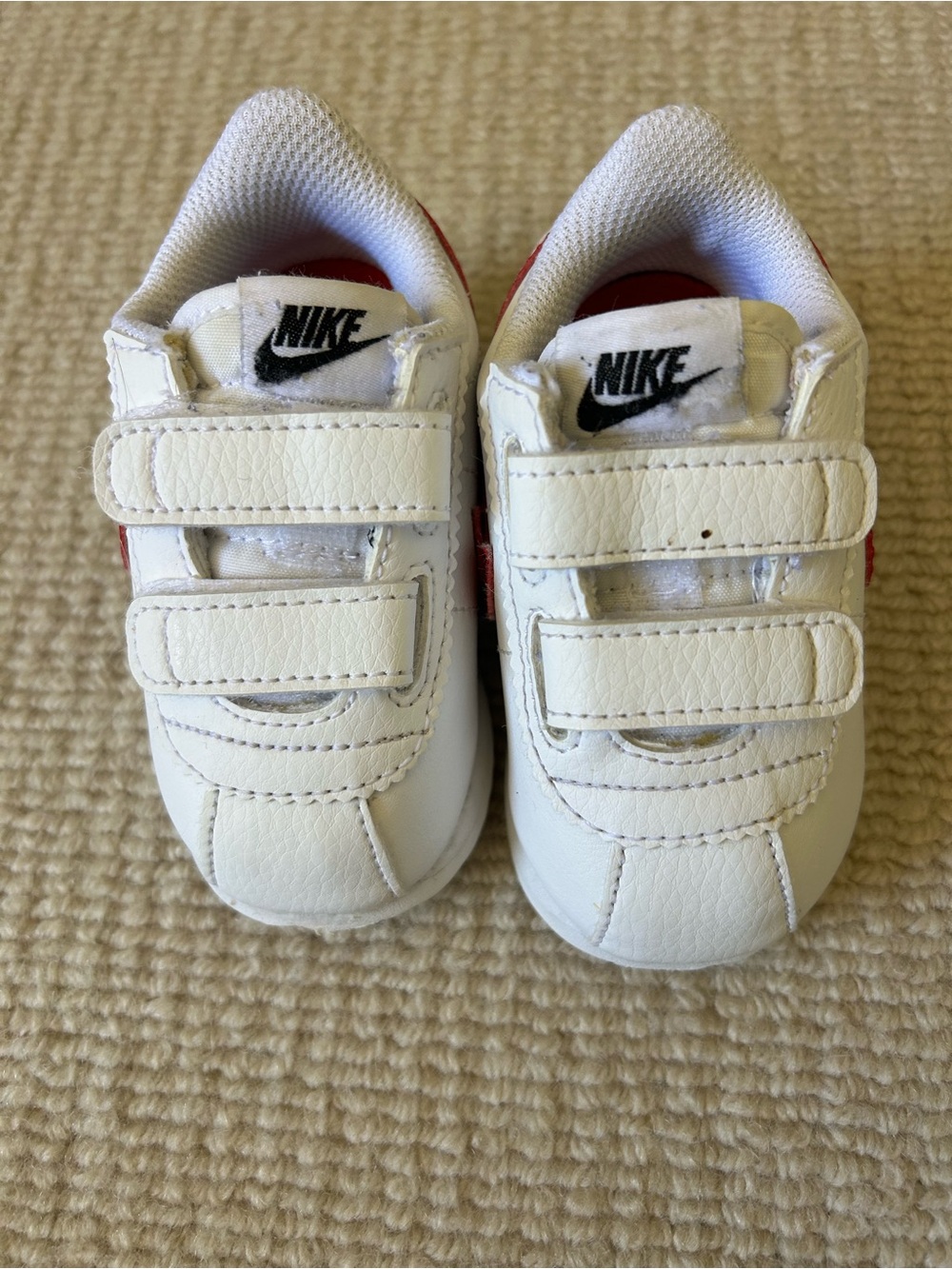 Nike White and Red Toddler Velcro Sneakers